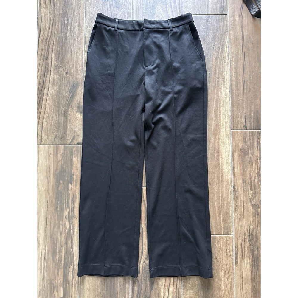 Halara Women Black High Waisted Pintuck Wide Leg Trousers Pants Size L Regular